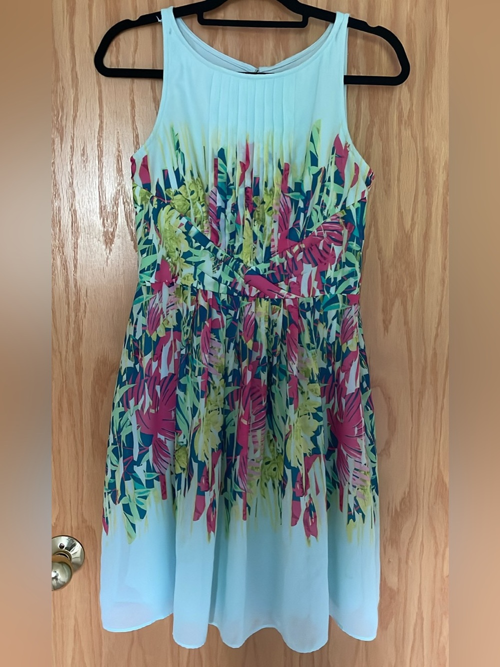 Light Aqua Floral Pleated Dress